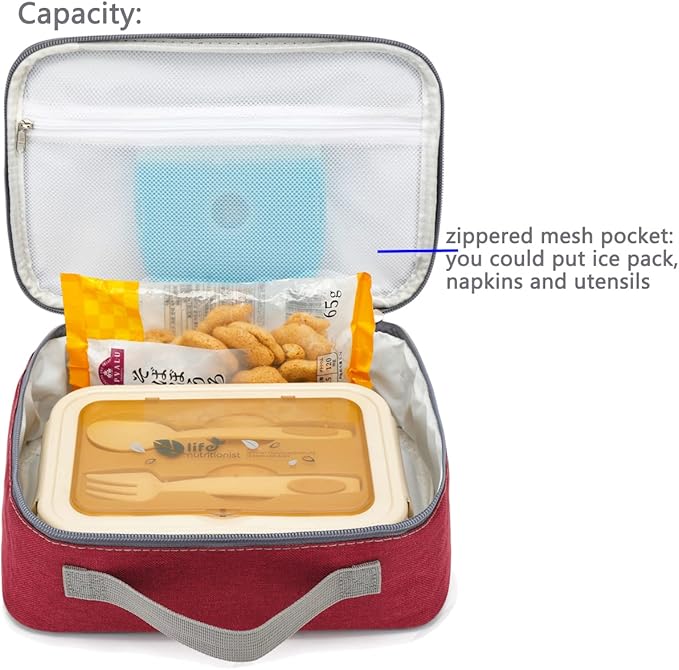 FlowFly Kids Lunch box Insulated Soft Bag Mini Cooler Back to School Thermal Meal Tote Kit for Girls, Boys,Women,Men, Deep Red