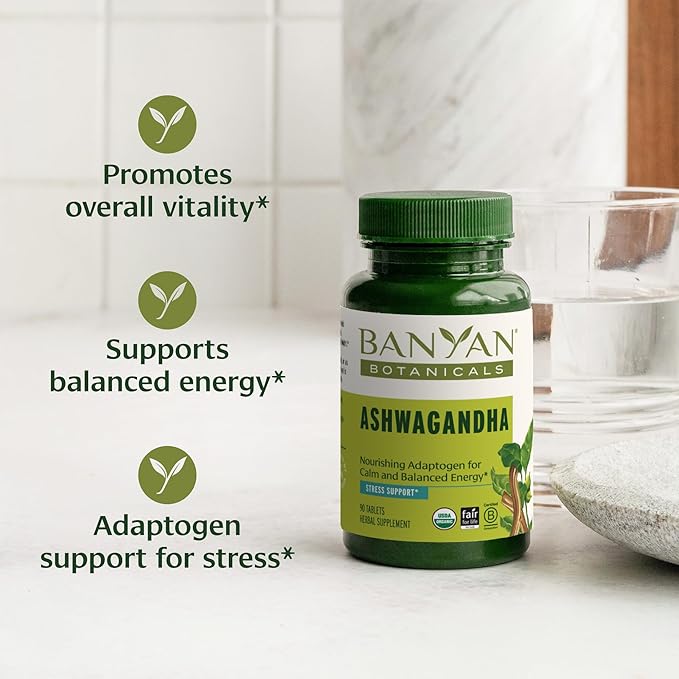 Banyan Botanicals 1000mg Ashwagandha Tablets – Organic Ashwagandha Root – Renowned Herbal Adaptogen for Energy Support and Stress Support* – 90 Tablets – Non-GMO Sustainably Sourced Vegan