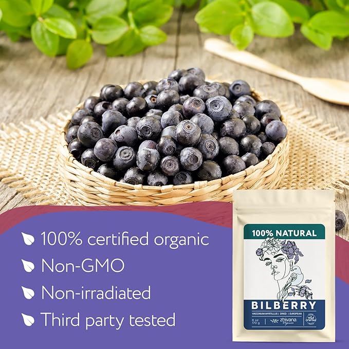 Wild Bilberry Dried Fruits (4 oz.) – Bilberry Tea - Superfood berries -Whortleberry (Vaccinium myrtillus) - Antioxidant, Immunity, Heart Health