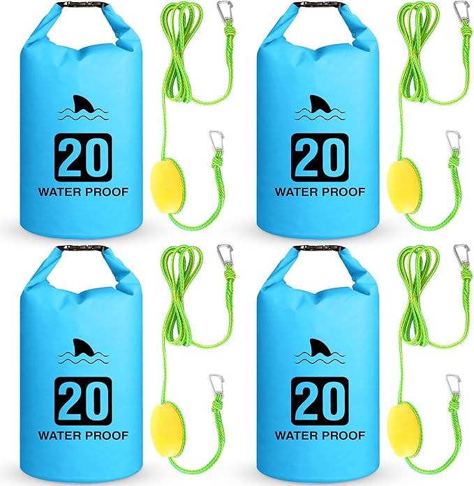 4 Set 2 in 1 Sand Anchor and Buoy Kit Floating Bag Kayak Anchor Waterproof Dry Bag for Lake Beach Boats Watercrafts Hiking Camping Water Sports Surfing Tubing Kayaking(Blue)