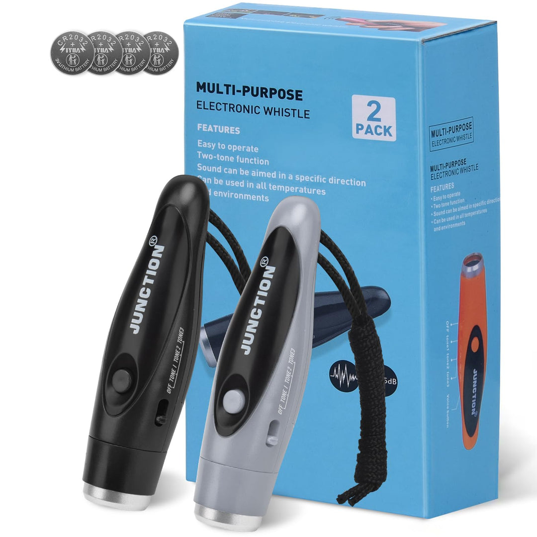 Xflyee Electronic Whistles 2 Pack, Handheld 3 Tones High Volume Electric Whistles with Lanyard for Teacher, Coaches, Referees, Training Whistle, Loudest Outdoor Emergency Whistle, Sports Whistle