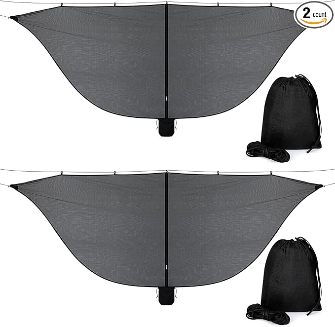 2 Pieces Hammock Bug Mesh Net 11 x 4.7 FT Hammock with Mosquito Net Camping 360 Degree Protection Dual Sided Diagonal Zipper for Hiking Camping Backpacking
