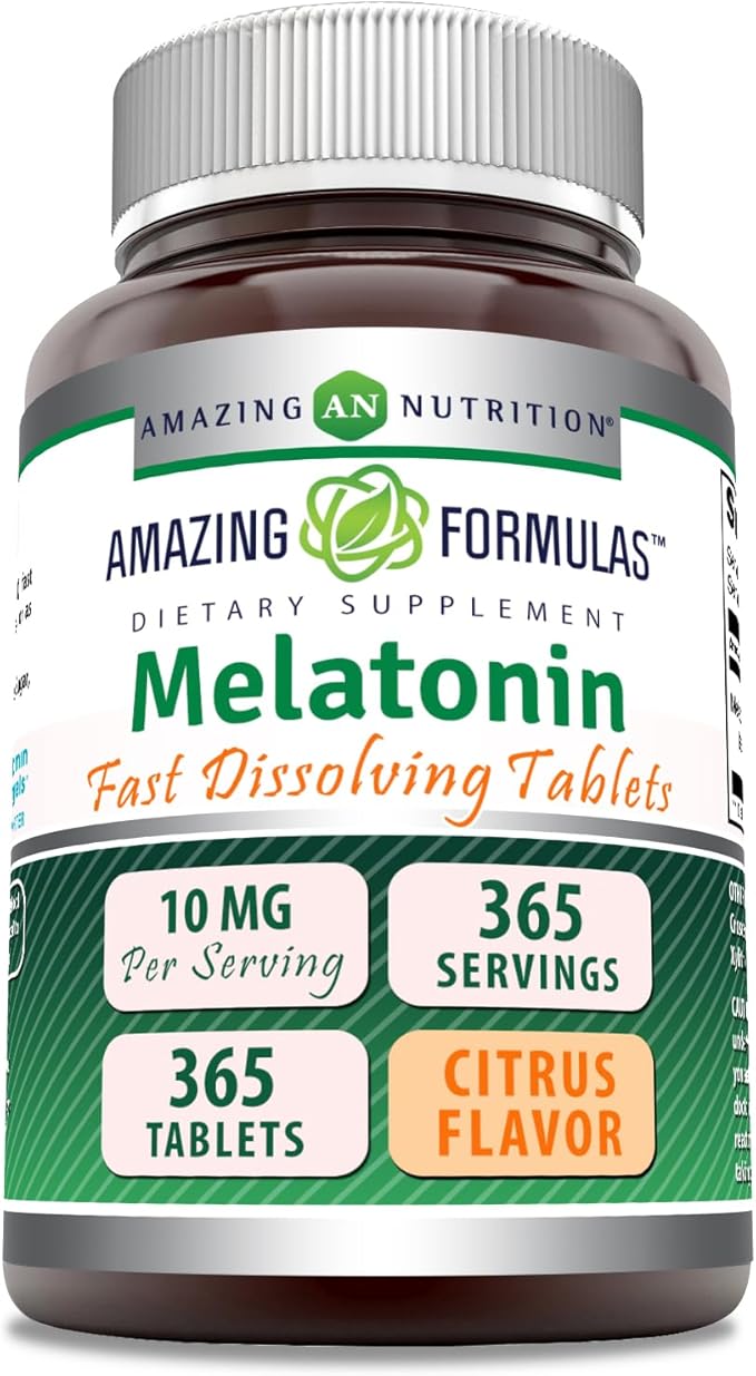 Amazing Formulas Melatonin Fast Dissolve 10 Mg Tablets | Non-GMO | Gluten Free | Made in USA (365 Count | Citrus)