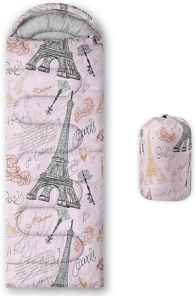 AILONEN Kids Floral Cat Camping Sleeping Bags,Lightweight & Waterproof,3 Season Warm & Cool Weather,Kawaii Kitten Sleeping Bags for Girls Adults,Travelling,Outdoors