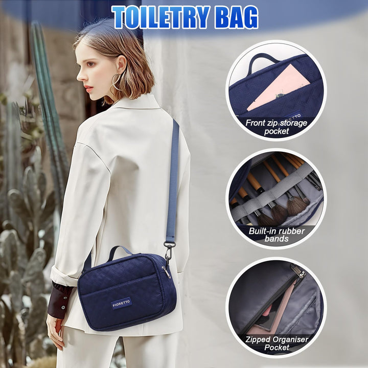 FIORETTO Women's Water-Resistant Travel Gym Duffle Bag with Detachable Strap, Multi-Functional, Ideal for Travel, Gym, Sports, Weekender, DUffel, with Toiletry Bag, Navy Blue