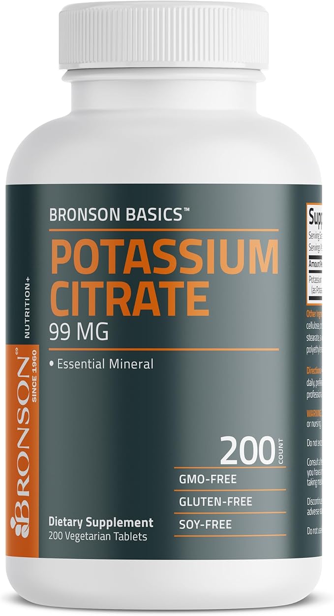 Bronson Potassium Citrate 99mg Essential Mineral Non-GMO, 200 Vegetarian Tablets
