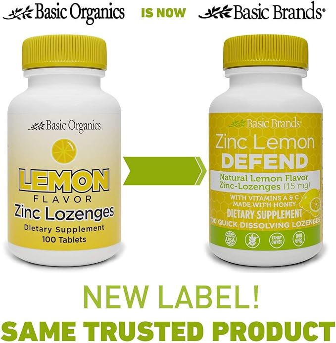 Basic Brands Zinc Lozenges, 100 Count, Lemon
