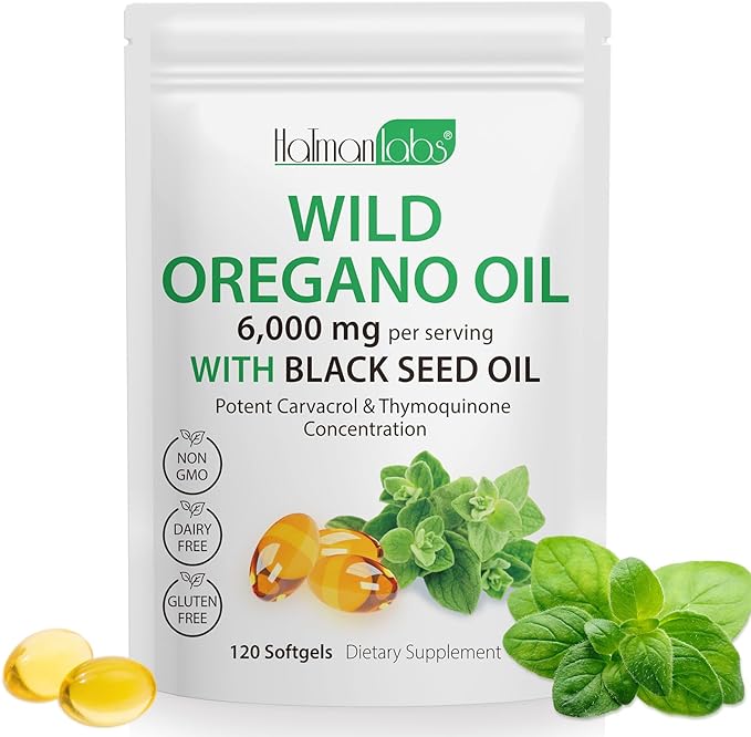 Oil of Oregano Softgels, 120 Count Oregano Oil Capsules, 165mg Carvacrol, 2 in 1 6000mg Oil of Oregano with Black Seed Oil 200mg, Oregano Oil Supplement Capsules