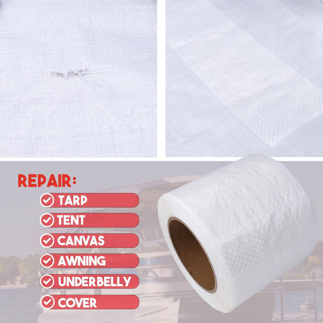Autrends Tent Repair Tape, 4'' x 32FT Repair Tape for Tarp, RV Awning, Underbelly, Canvas, Bimini Tops, Fabric Repair for Tarp, Boat Cover Repair Tape, Tear Repair Patch Kit, Waterproof