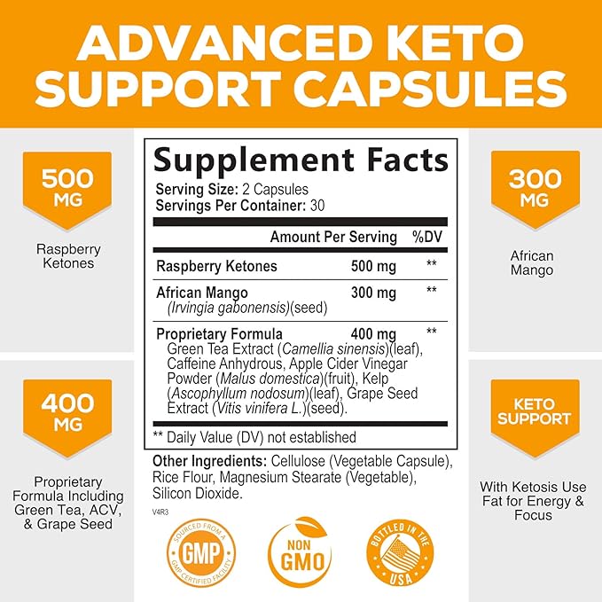 Keto Pills 1200mg - Advanced Support Lean Keto Diet Pills - Use Fat for Energy & Focus in Ketosis - Ultra Fast Prime Keto Supplement for Women & Men - Nature's Optimal Max Keto - 60 Capsules
