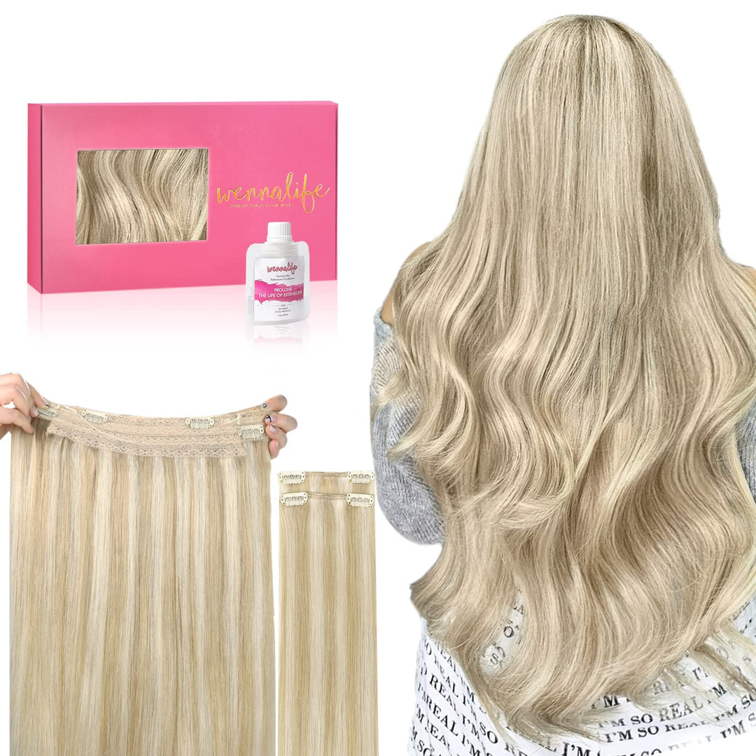 Wennalife Wire Hair Extensions (Increase 50% Lifespan) Real Human Hair 12 Inch 100G Dirty Blonde Highlighted Bleach Blonde Remy
