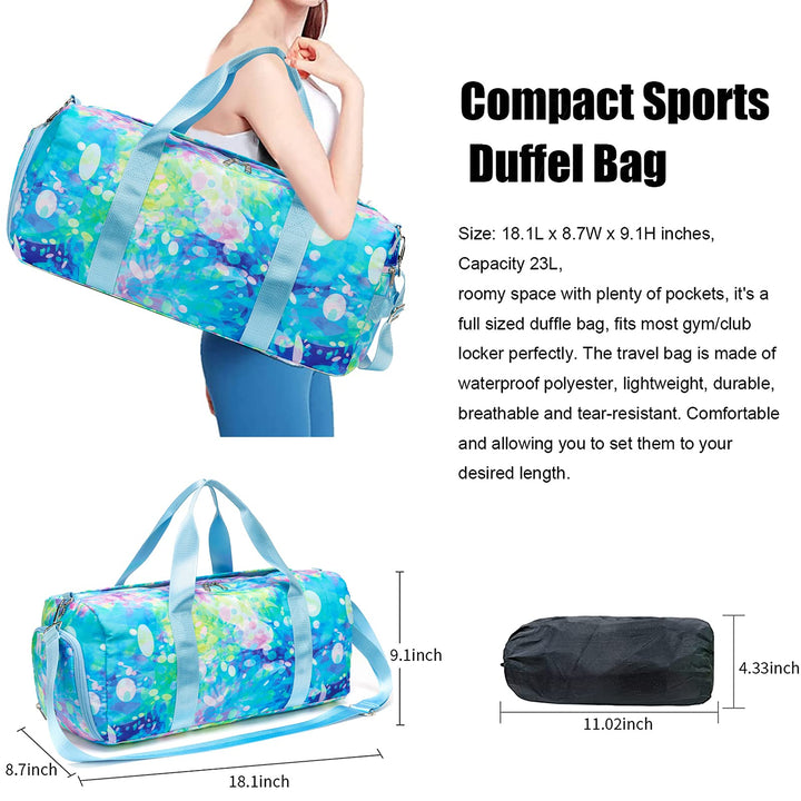 Duffle Bag for Girls Dance Bag Sport Gym Bag Weekender Carry On Workout Duffel Overnight Shoulder Bag with Shoe Compartment (Blue)