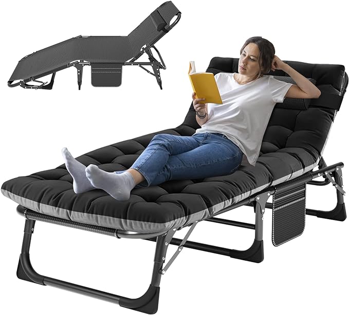 ABORON Folding Camping Cot W/Mat for Adults, Adjustable Heavy Duty Outdoor Bed,1200 D Layer Oxford Travel Camp Cots