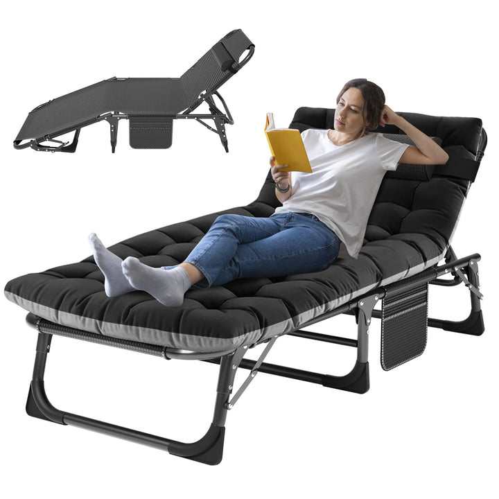 ABORON Folding Camping Cot W/Mat for Adults, Adjustable Heavy Duty Outdoor Bed,1200 D Layer Oxford Travel Camp Cots