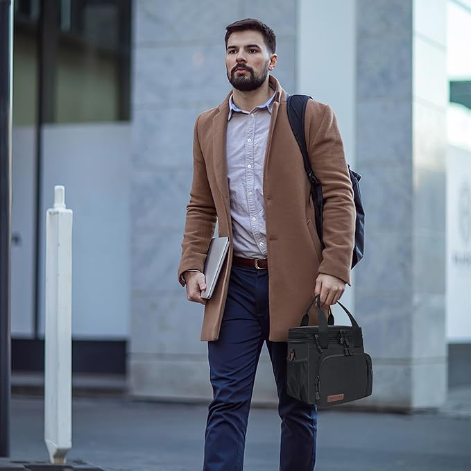 MIYCOO Lunch Bag & Lunch Box for Men Women Double Deck - Leakproof Insulated Soft Large Adult Lunch Cooler Bag for Work, (Black Zipper Pull, 15L)