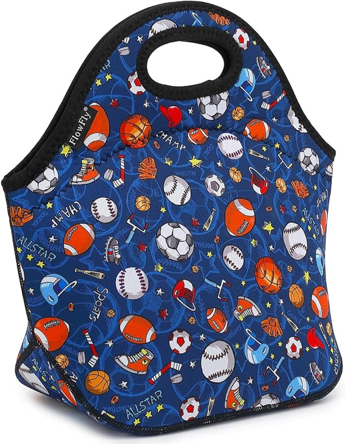 FlowFly Neoprene Kids Lunch box Insulated Soft Bag Mini Cooler Thermal Meal Tote Kit for Boys, Girls,Men,Women,School,Work, Office, FootBall
