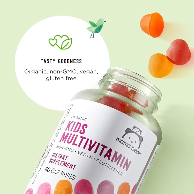Amazon Brand - Mama Bear Organic Kids Multivitamin, 60 Gummies, 1 Month Supply (Packaging May Vary), Berry, Cherry & Orange (Pack of 2)