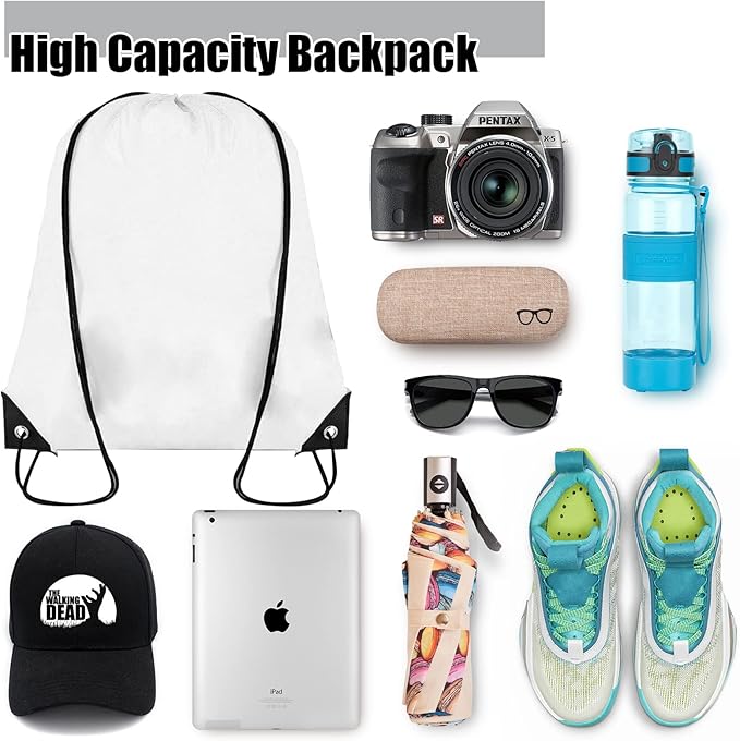 60 Pieces Drawstring Backpack Bulk Cinch Sackpack Ployster Drawstring Bags for Gym Party Trip(White)