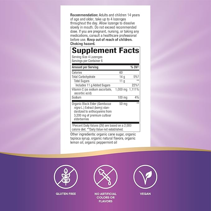 Nature’s Way Sambucus Immune Lozenges, High Potency Vitamin C, Elderberry, 24 Tropical Flavored Lozenges (Packaging May Vary)
