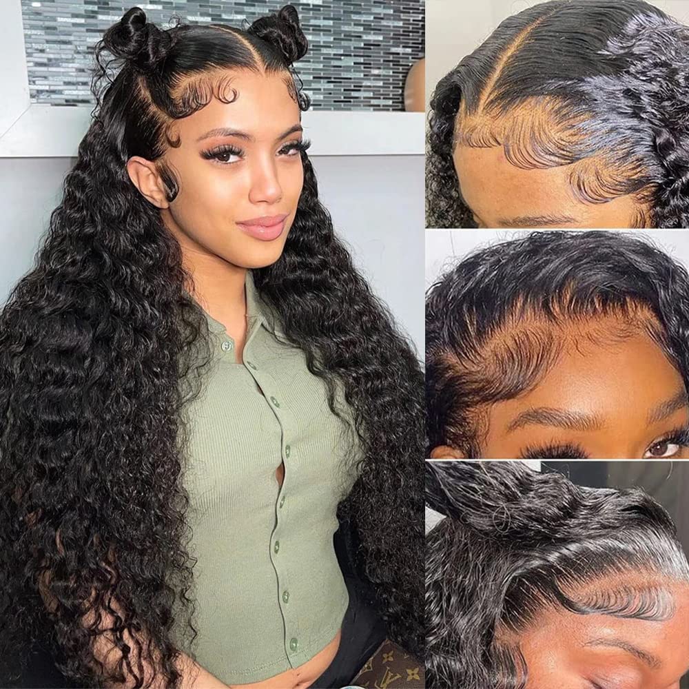 Qinmei 13X4 Deep Wave Human Hair Lace Front Wigs For Black Women Brazilian Virgin Human Hair Deep Curly Lace Front Wigs With Bab