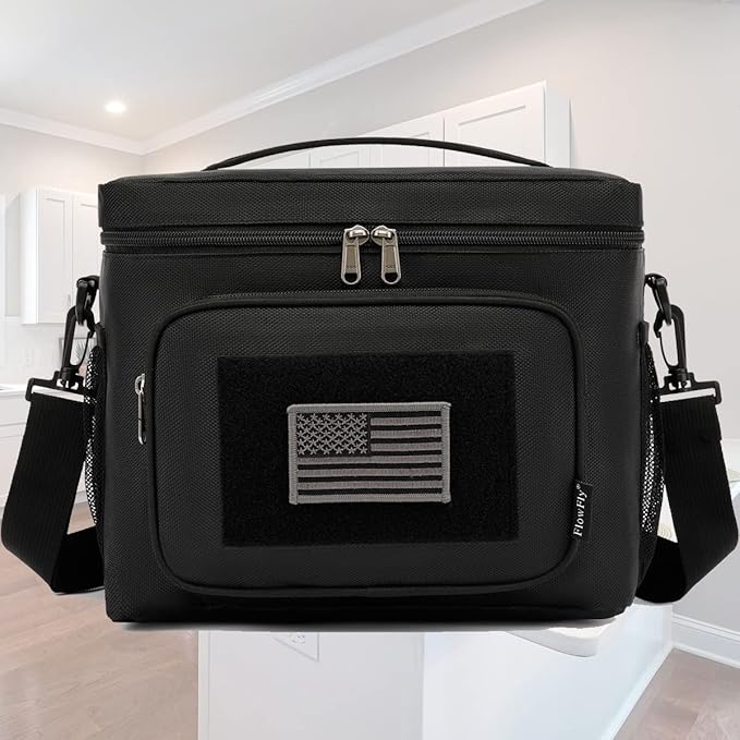 FlowFly Tactical Lunch Bag Large Insulated Lunch Box Cooler Tote for Men, Women with MOLLE/PALS Webbing (Black, Large)