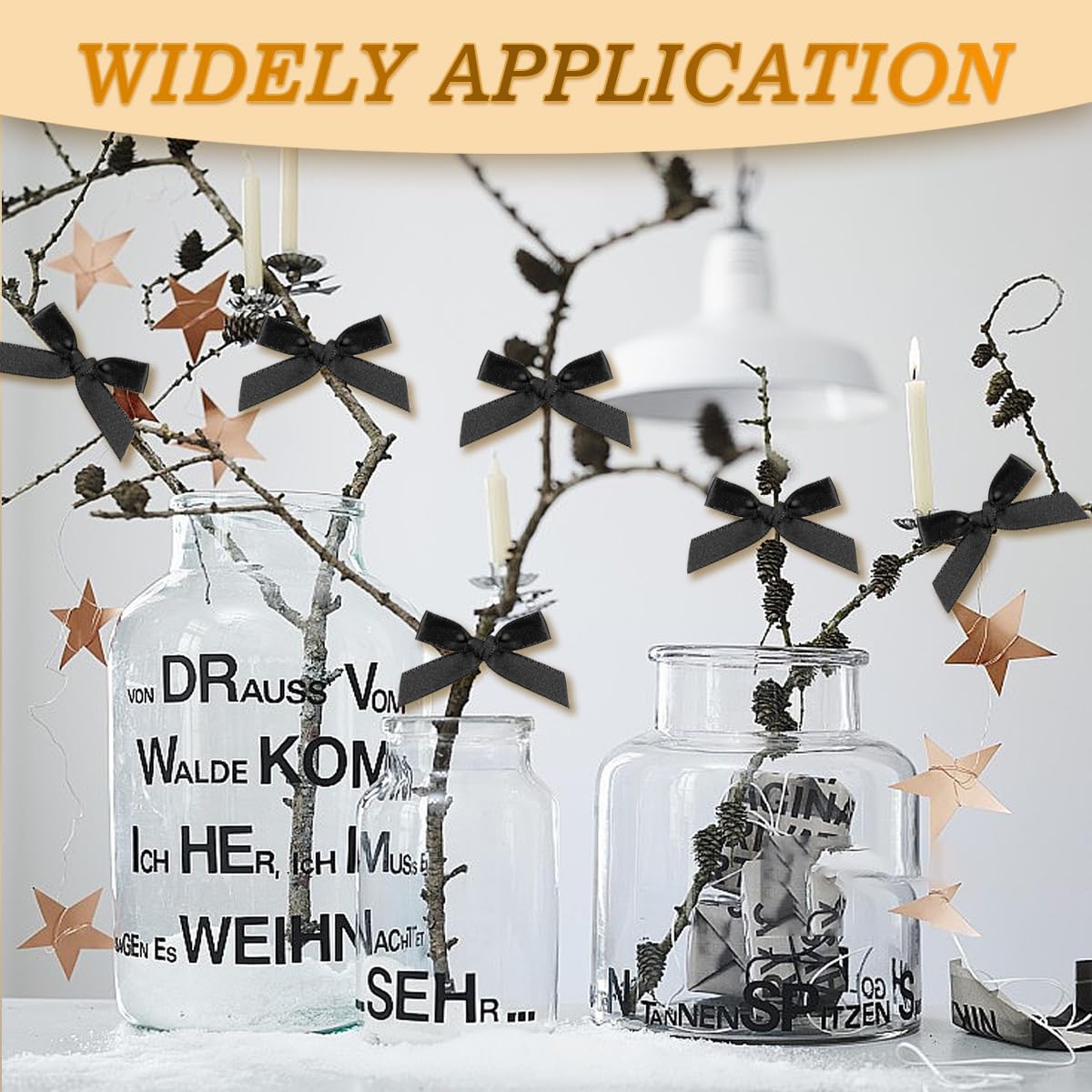 100 PCS Tiny Black Bows, Premade Satin Ribbon Bows Gift Wrapping Invitation Card Decoration Mini Polyester French Flower Bow DIY Crafts Small Cute Bows for Treat Bags Cake Pops Candy Wedding Favors