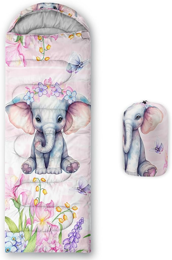 AILONEN Kids Floral Cat Camping Sleeping Bags,Lightweight & Waterproof,3 Season Warm & Cool Weather,Kawaii Kitten Sleeping Bags for Girls Adults,Travelling,Outdoors