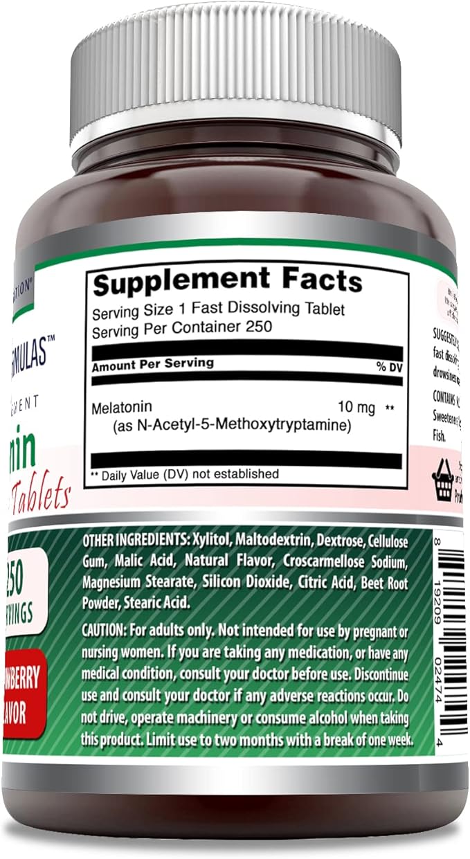 Amazing Formulas Melatonin 10 Mg Fast Dissolve Supplement | 250 Tablets | Strawberry Flavor | Non-GMO | Gluten-Free | Made in USA