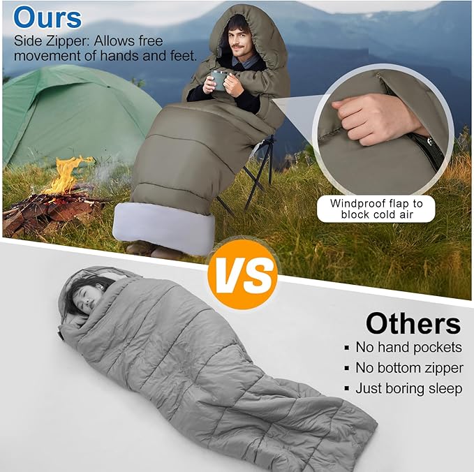 Basumee Sleeping Bags for Adults 3 Season Warm Cool Weather Wearable Camping Sleeping Bag with Compression Bag Portable Backpacking Hiking Camping Essential for Women Men Kids Teens