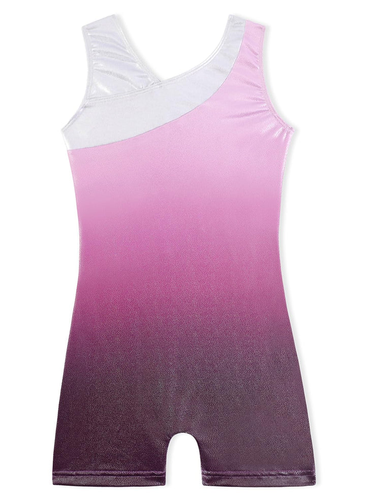 DAXIANG Gymnastics Leotards for Girls Sparkle Kids Unitard Biketards with Shorts Pink Purple 3-4Y