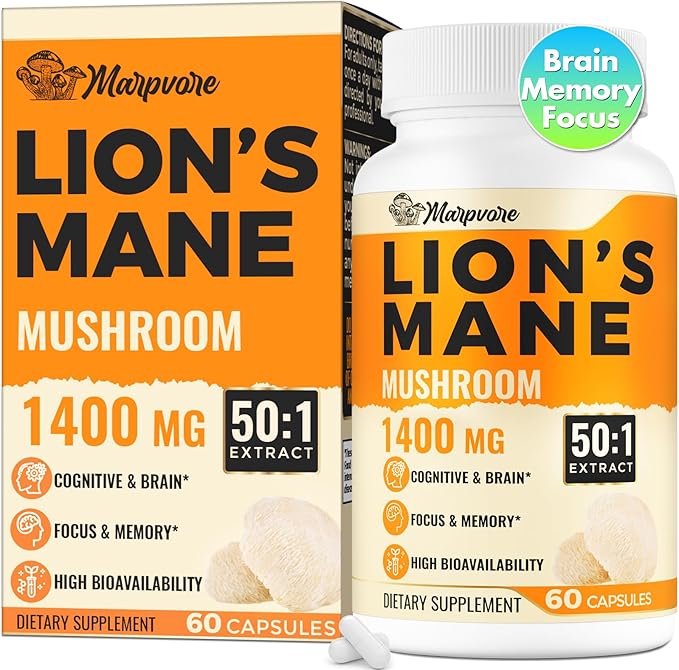 1400mg Lions Mane Supplement Capsules - 50x Strength Potency Brain Supplements for Memory and Focus | Natural Nootropics Brain Supplement for Cognitive, Clarity, Concentration & Energy - 60 Caps