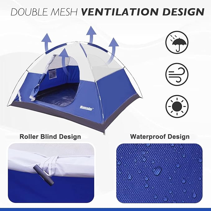 Camping Tent, Waterproof 2/3/4 Person Tents for Camping, Lightweight Easy Set Up Outdoor Hiking Tent Backpacking Tent with Carry Bag, Backpack Tent Suit for Family Beach Hiking Travel