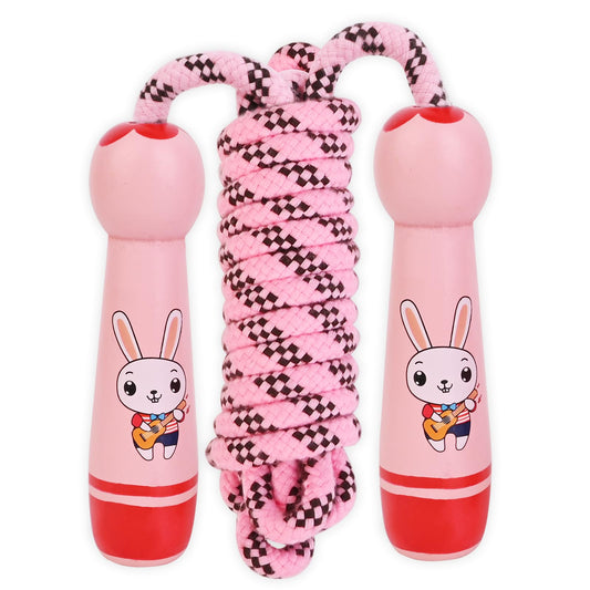 Homello Jump Rope for Kids - Wooden Handle - Adjustable Cotton Braided Fitness Skipping Rope for Toddler Fitness Workout Exercise Outdoor Activity (Pink-Red)