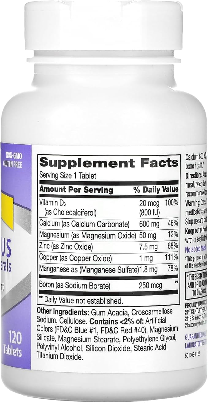 21st Century Calcium 600 Plus D Plus Minerals Caplets, 120Count (27498)