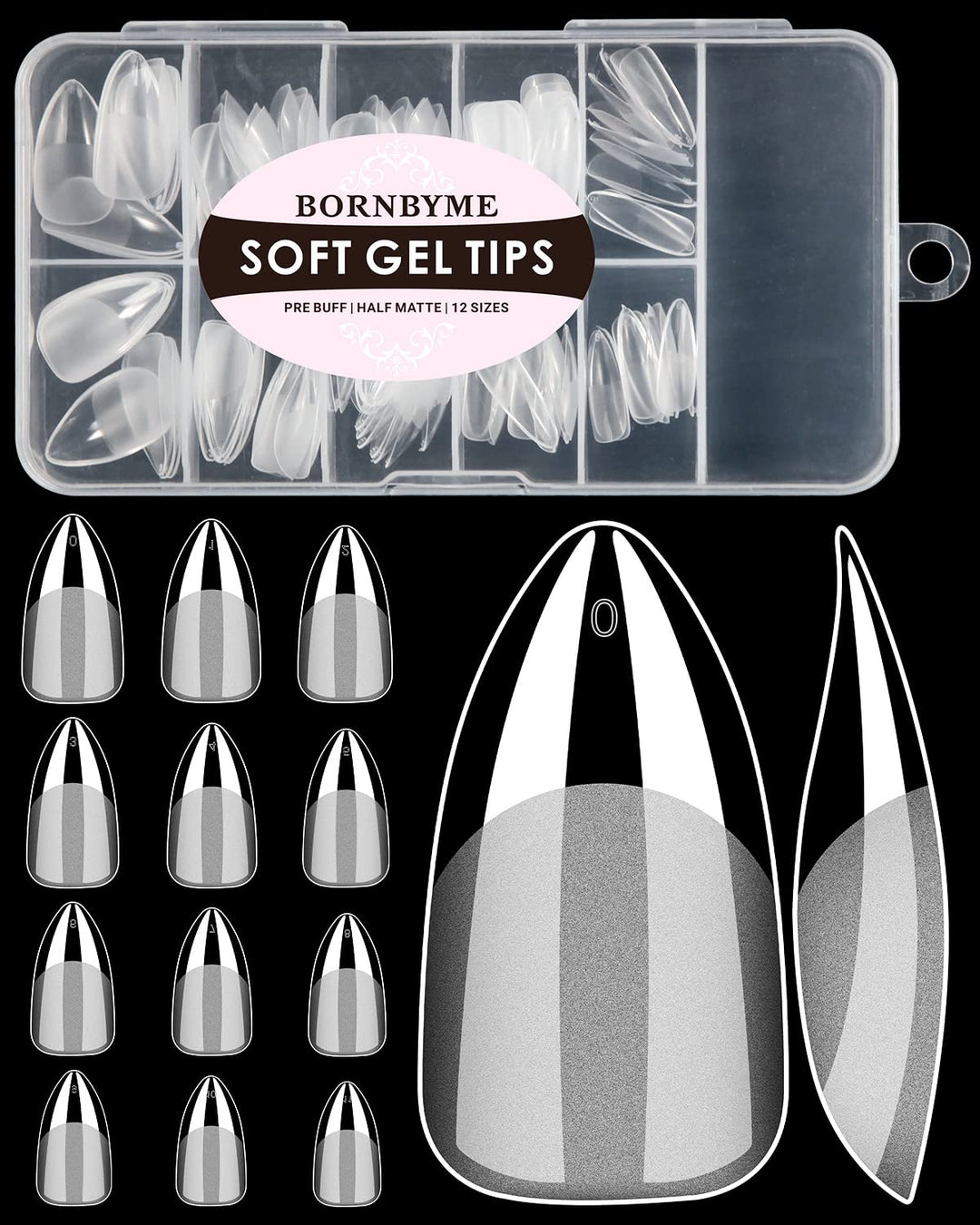 Soft Gel Nail Tips Medium Almond, 120Pcs Pre Buff Full Cover Nail Extenison Tips Half Matte Gel X Nail Tips Bornbyme