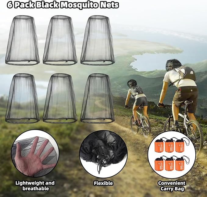 6 Packk Mosquito Covers Wearable Head Net Face Mesh Protecting Net Mosquito Fly Insects Bugs Preventing for Outdoor