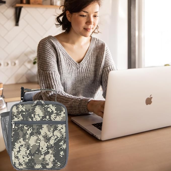 Lunch Box for Kids Boys Girls Men Women, Insulated Small Soft Cooler Lunch Bag Kit for School Work Picnic Travel - Reusable Portable lunchbox,Grey Camouflage