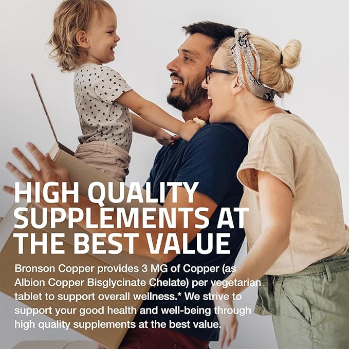 Bronson Copper Glycinate 3mg Chelated Superior Absorption Non-GMO, 180 Vegetarian Tablets