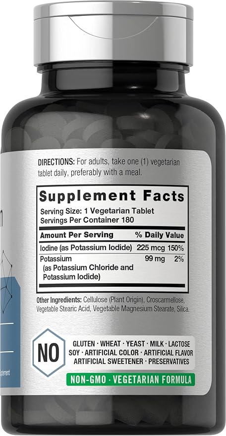 Horbäach Potassium Chloride Supplement | Plus Iodine | 180 Vegetarian Tablets | Non-GMO and Gluten Free