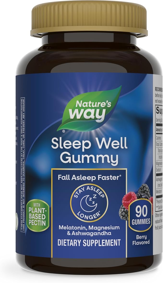 Nature’s Way Sleep Well Gummies, Sleep Support for Adults*, with Melatonin, Ashwagandha and Magnesium, Berry Flavored, 90 Gummies