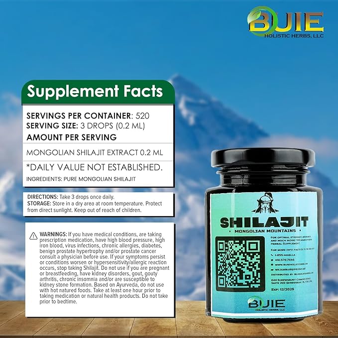 Buie Authentic Mongolian Shilajit | from Altai Mountains | Pure Shilajit Resin | Natural Source of Fulvic Humic Blend | Ayurvedic Rasayana Rejuvenation Herbal Supplement | 100 GMS (3.5 Fl oz)
