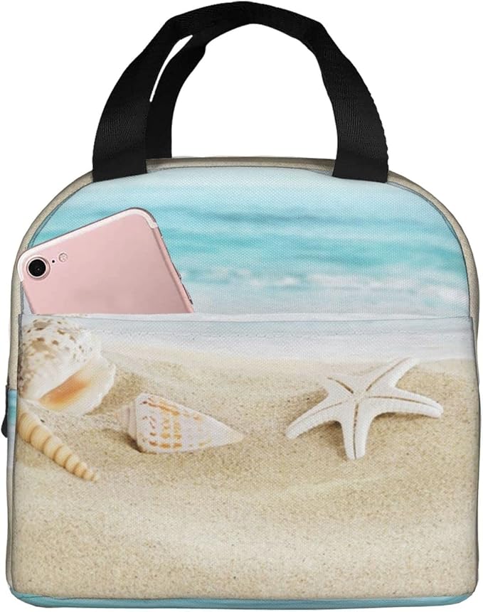 Imiss Starfish Lunch Box Blue Lunch Bags for Women Men, Beach Water-resistant Lunch Tote Portable Thermal Lunchbox Tote Bag for Office Work Picnic