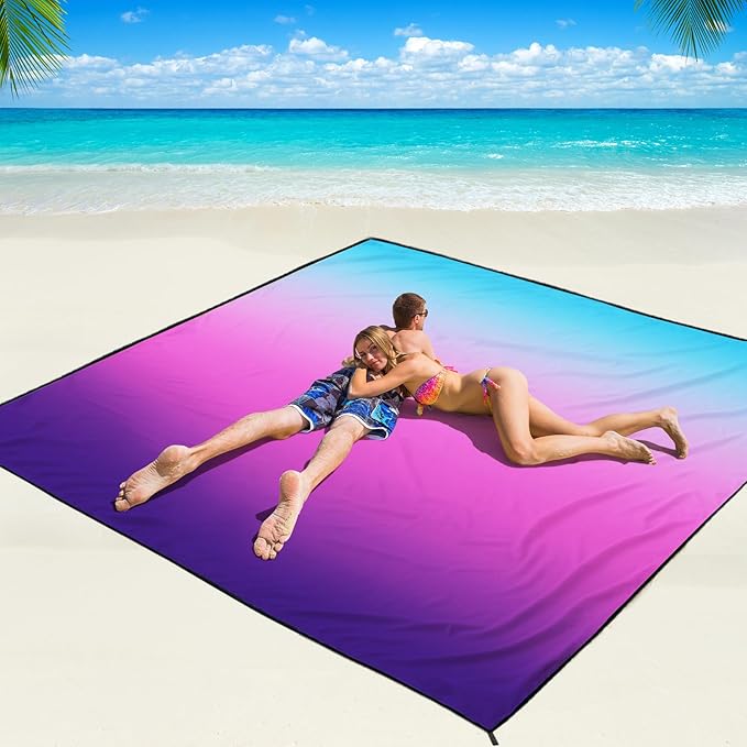 Beach Blanket Waterproof Sandproof Beach Mat 79" X 83" /10'x9'for 2-8 Adults Quick Drying Outdoor Picnic Mat Beach Accessories for Travel, Camping, Hiking