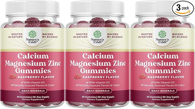 Calcium Magnesium Zinc Gummies - Magnesium Zinc Calcium Supplement Gummies with Vitamin D3 for Teeth and Bone Health - Certified Kosher Non-GMO Gelatin Free & Vegetarian Friendly (3 Month Supply)