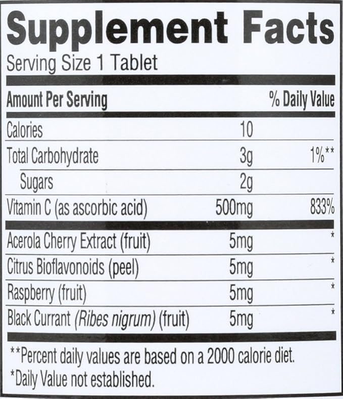 365 by Whole Foods Market, Chewable C + Acerola C 500mg, Natural Cherry Flavor, Vegan, 90 Tablets