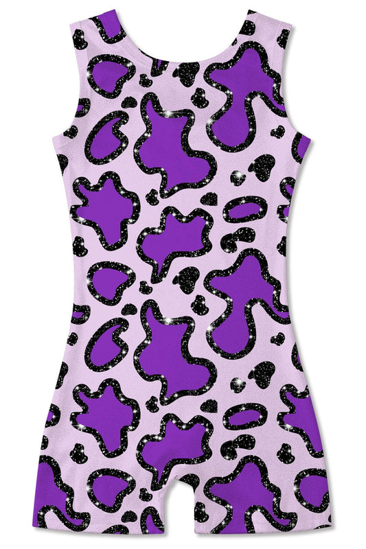 uideazone Girls Gymnastics Dance Leotards Size 5 6 Kids One-piece Cows Print Ballet Bodysuit Quick Dry Sparkly Stretchy Athletic Unitards