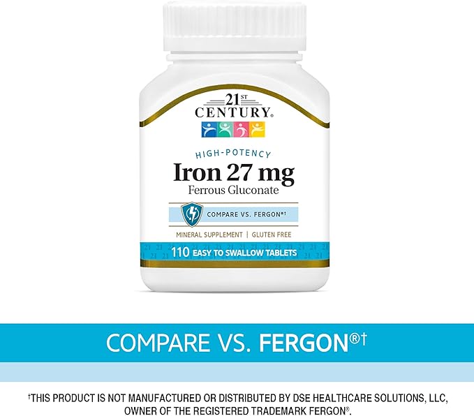21st Century Iron 27 Mg Ferrous Gluconate Tablets, 110Count