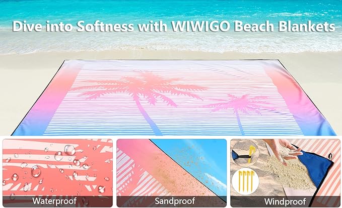 Beach Blanket Waterproof Sandproof Beach Mat 79" X 83" /10'x9'for 2-8 Adults Quick Drying Outdoor Picnic Mat Beach Accessories for Travel, Camping, Hiking