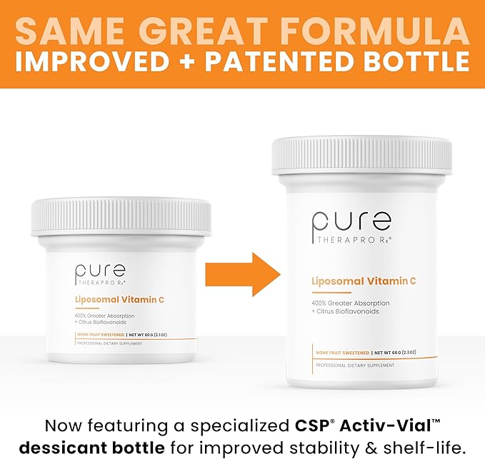 Pure TheraPro Rx Liposomal Vitamin C Powder, Patented PureWay Vegan Vitamin C Supplement, Supports Healthy Aging, Immune Function & Collagen Formation, Non-GMO, Made in The USA (66g,120 Servings)