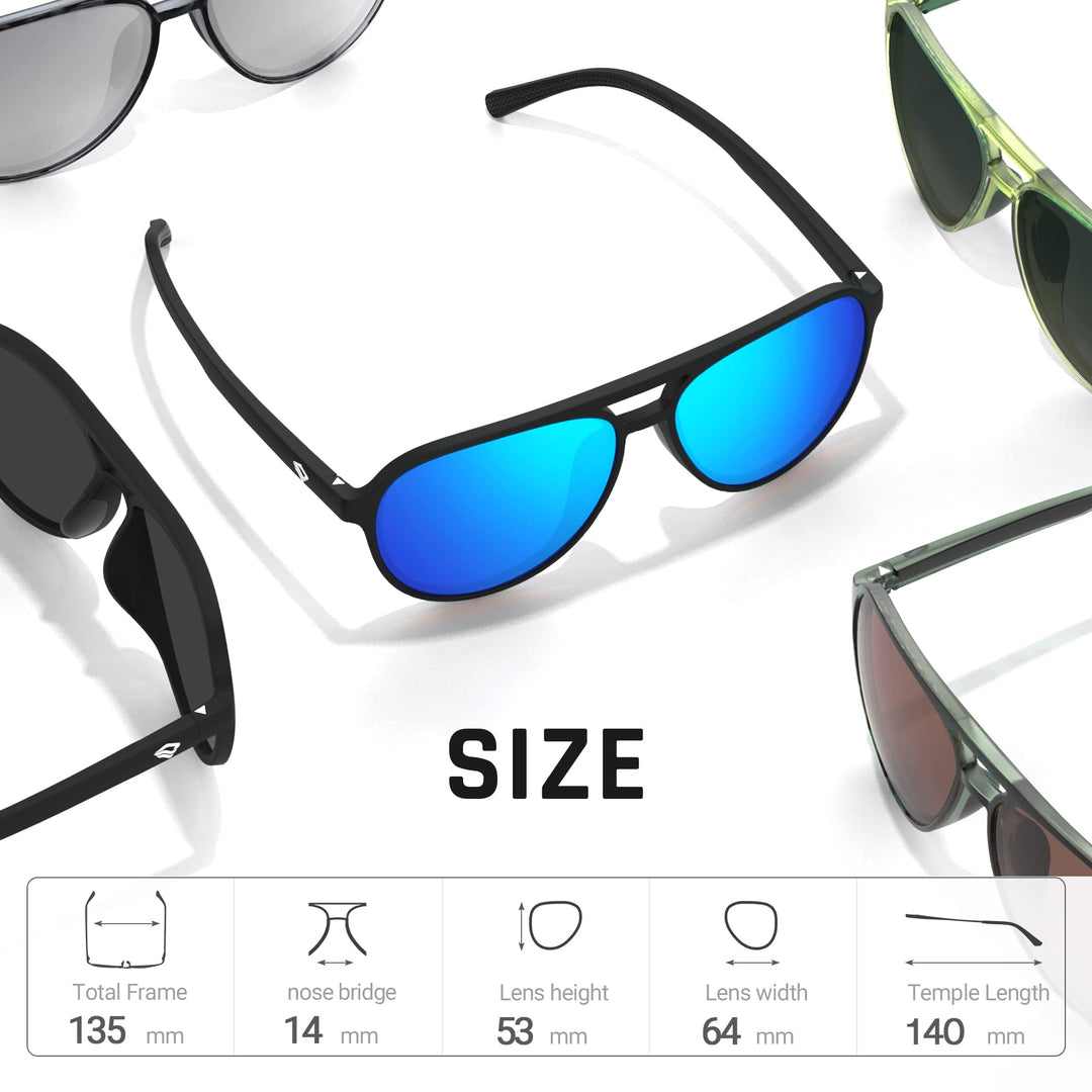 TOREGE Aviator Sunglasses For Women Men Polarized Sunglasses, Lightweight Sports Sun Glasses UV400 Protection For Running Fishing Cycling Boating Beach Golf Driving TR75(Black&Black&Ice Blue Lens C2)